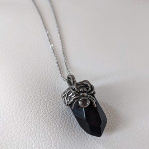 Black Tourmaline and Spider Necklace